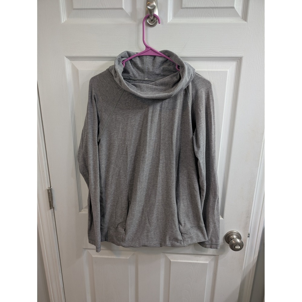 Lululemon Cowl Neck Pullover Women Heathered Grey Kangaroo Pocket - Size 8